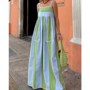 Multicolor Pockets Color Block Cami Maxi Dress